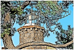 Stonington Lighthouse Among Evergreens - Digital painting